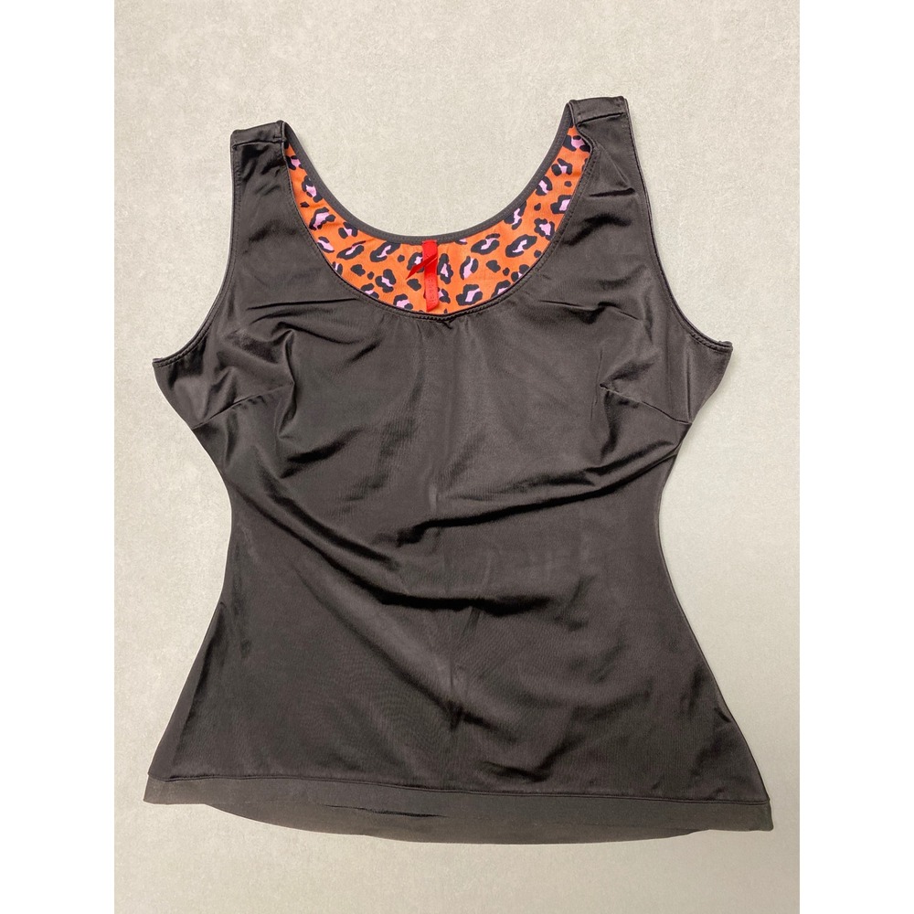 Spanx Women XL Black Shapewear Camisole Leopard Print Trim Compression Tank